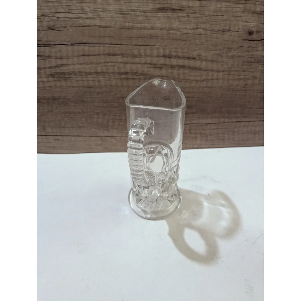 Vintage‎ Clear Glass Small Pitcher Diamond Cut Pattern Beaded Handle 6 Inch